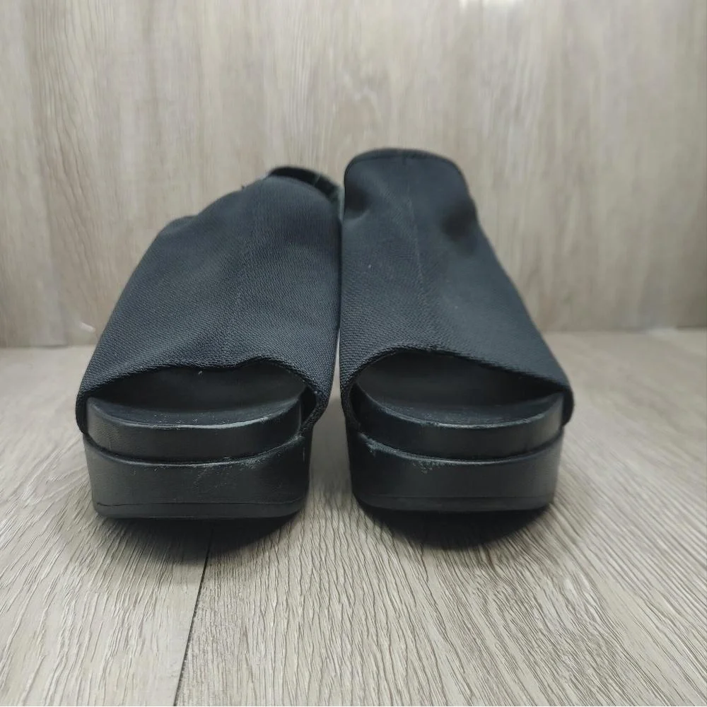 Eileen‎ Fisher Sandal Platform Comfort Stretch Port Open Toe Wedge 6 black